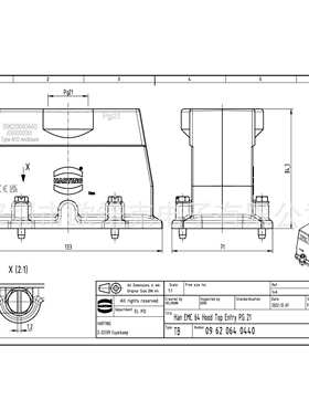 HARTING浩亭09620640440哈丁Han EMC矩形连接器24B螺钉锁扣顶出线