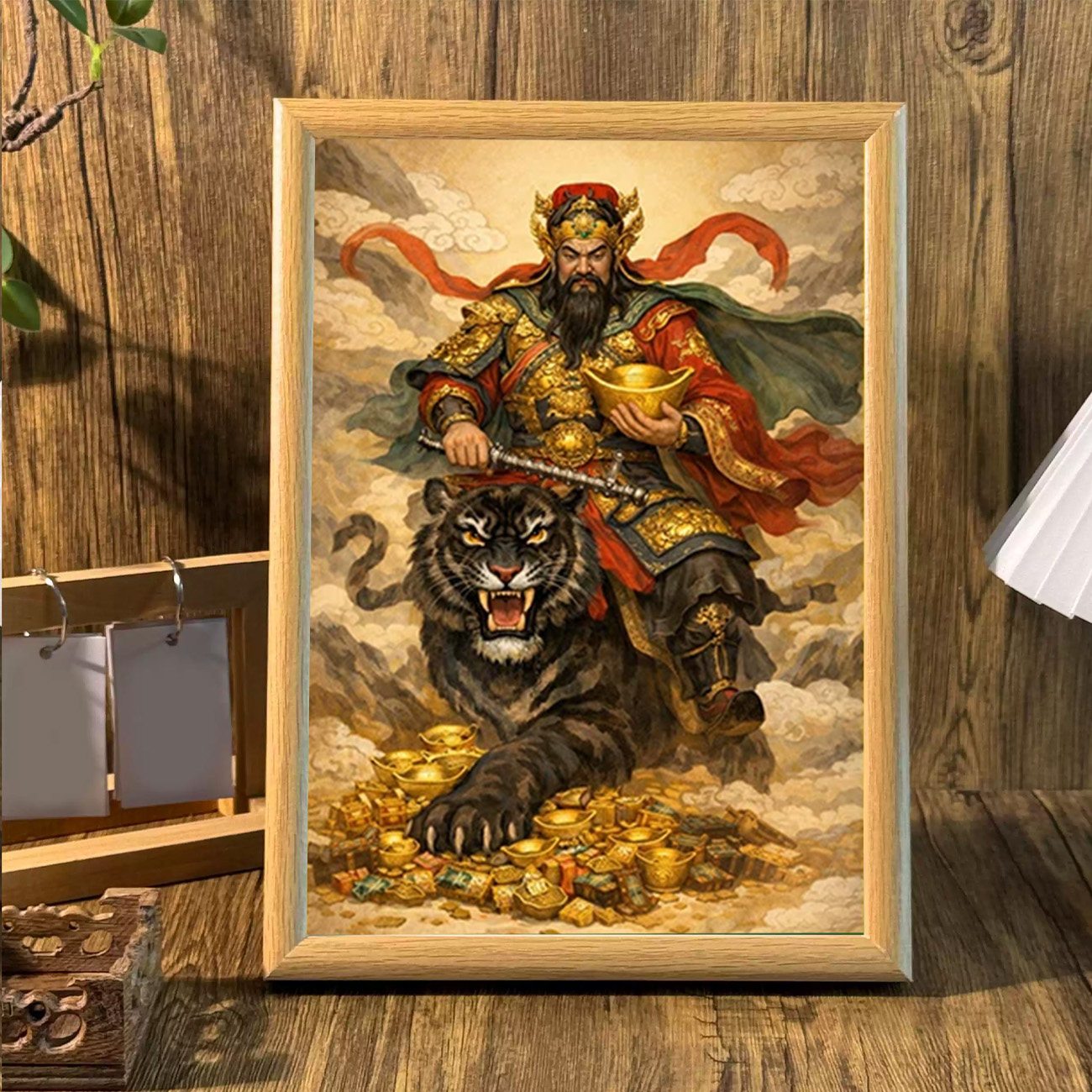 武财神赵公明招财画轴相框摆台