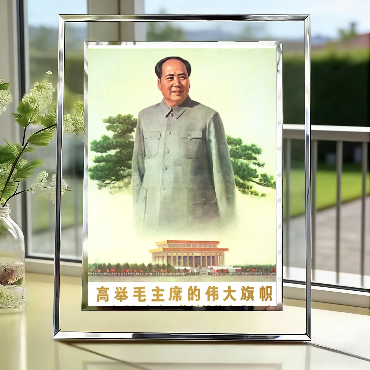 毛主席画像水晶玻璃相框桌面摆件