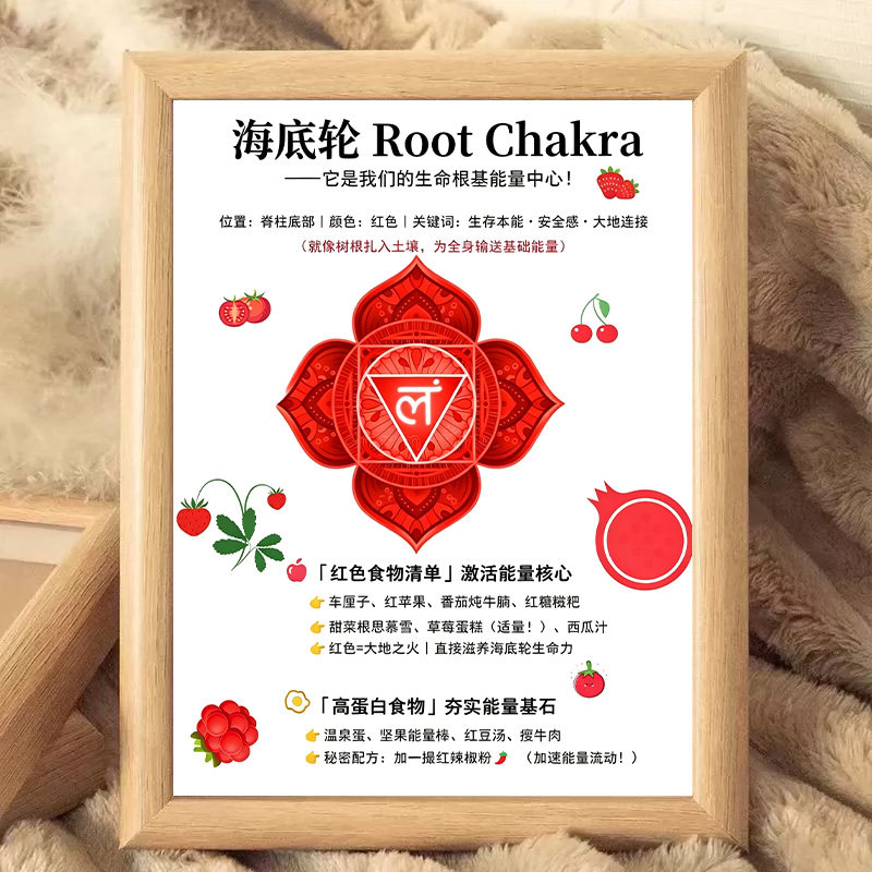 七轮脉水晶能量图解木质相框