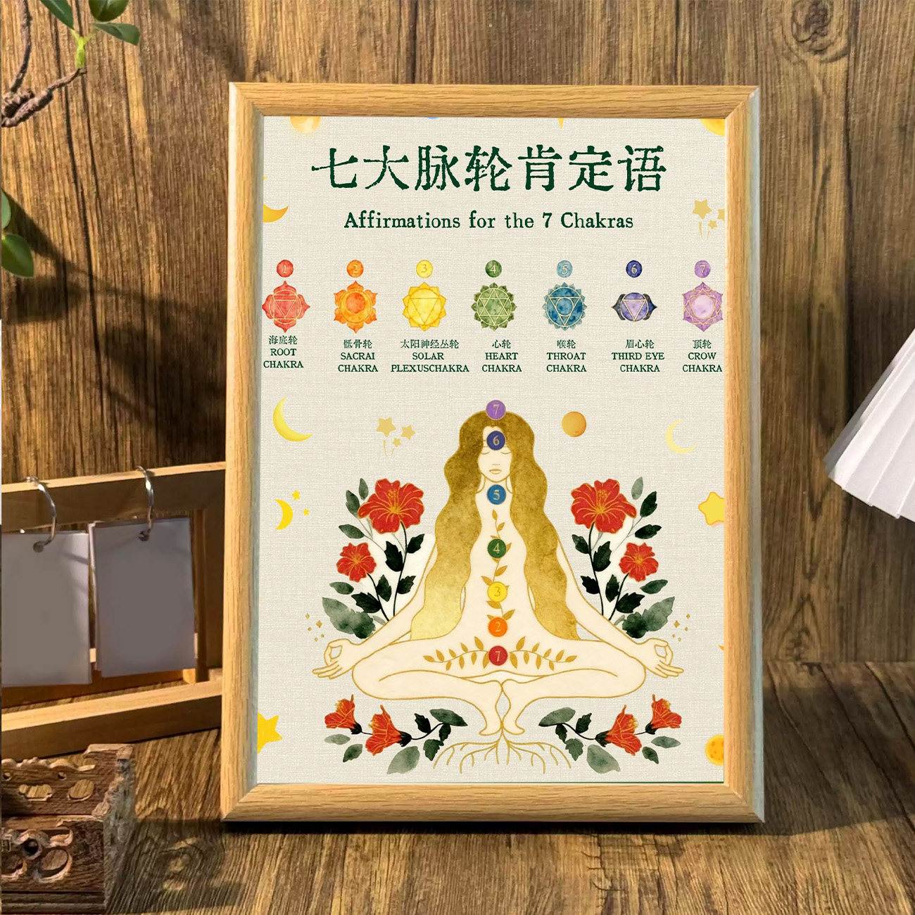 静坐瑜伽七轮脉平衡能量图相框