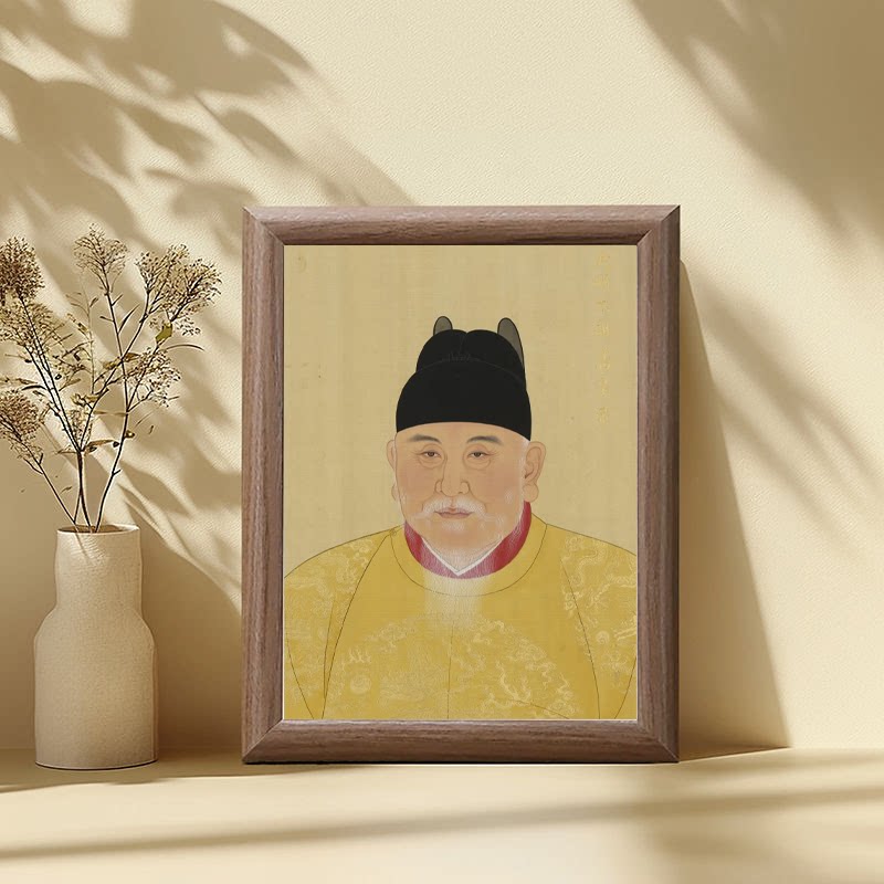 历史人物明朝开国皇帝朱元璋画像客厅木质相框摆台明太祖供奉摆件