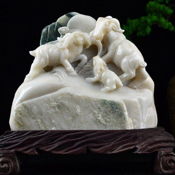 福建寿山石三羊开泰摆件动物家居客厅摆设浮雕巧色创意原石工艺