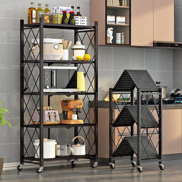 落地多层厨房可折叠置物架可移动带轮微波炉烤箱收纳架,厨房/烹饪用具,微波炉置物架,淘宝优惠券,粉丝福利购,淘宝优惠卷