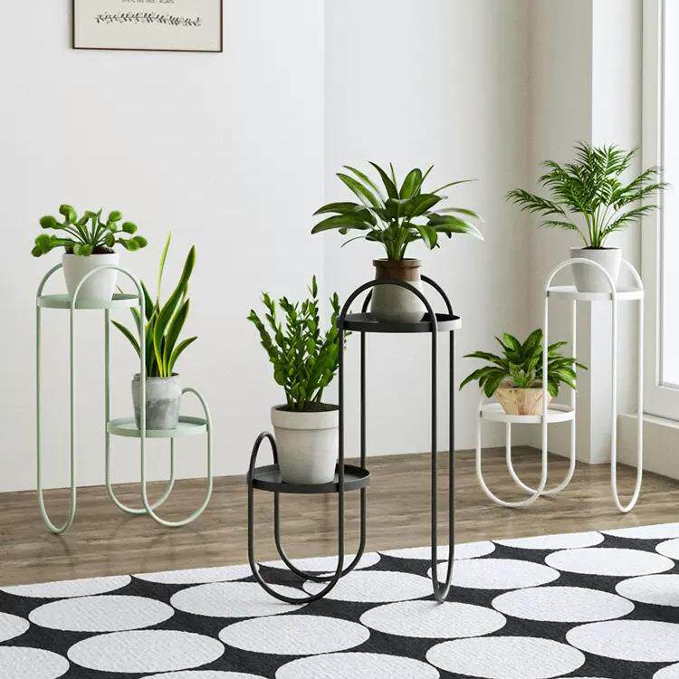 跨境电商热款北欧创意金属双层室内花架阳台简约落地绿植铁艺盆栽