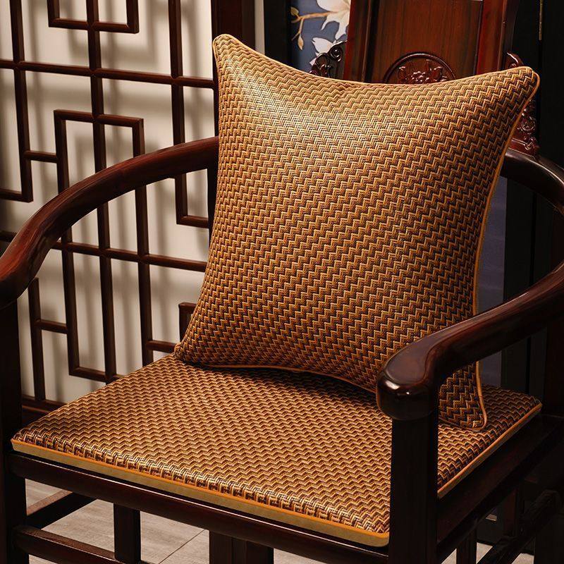 夏天坐垫加厚凉席中式椅子座垫透气圈椅餐椅垫海绵红木沙发垫防滑