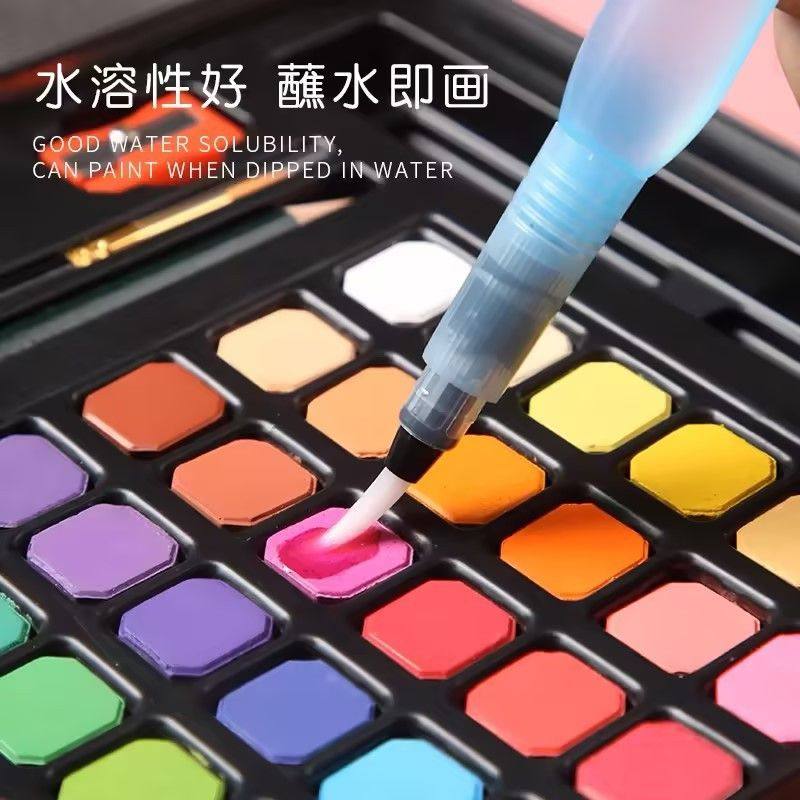 固体水彩画颜料套装美术生色儿童固体水粉颜料铁盒调色盘