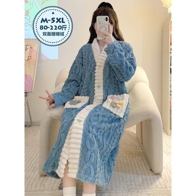 冬季睡裙女珊瑚绒加厚加绒大码胖mm孕妇秋冬款长款过膝睡袍睡衣裙