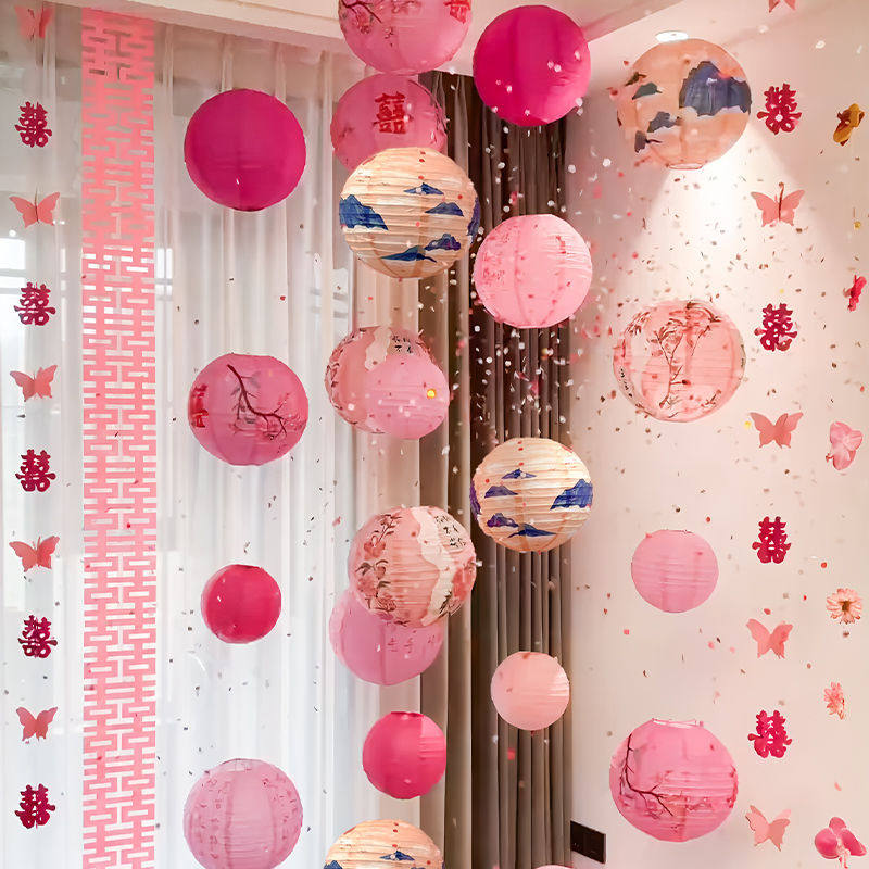 男方女方结婚婚礼卧室客厅婚房布置装饰套装拉花灯笼晨袍拍照背景