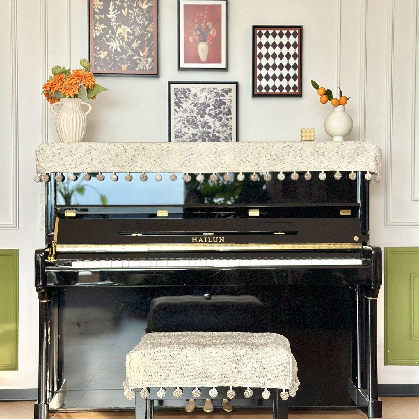 法式复古中古风小可爱钢琴盖布钢琴防尘罩立式钢琴通用款钢琴半罩