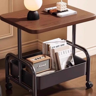 双层边几客厅可移动茶几小推车沙发收纳小桌子带轮茶桌卧室置物架