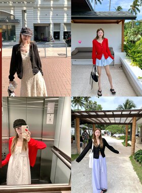 Oguuo 透气亚麻短开衫女春夏宽松百搭长袖上衣防晒薄款针织衫外套