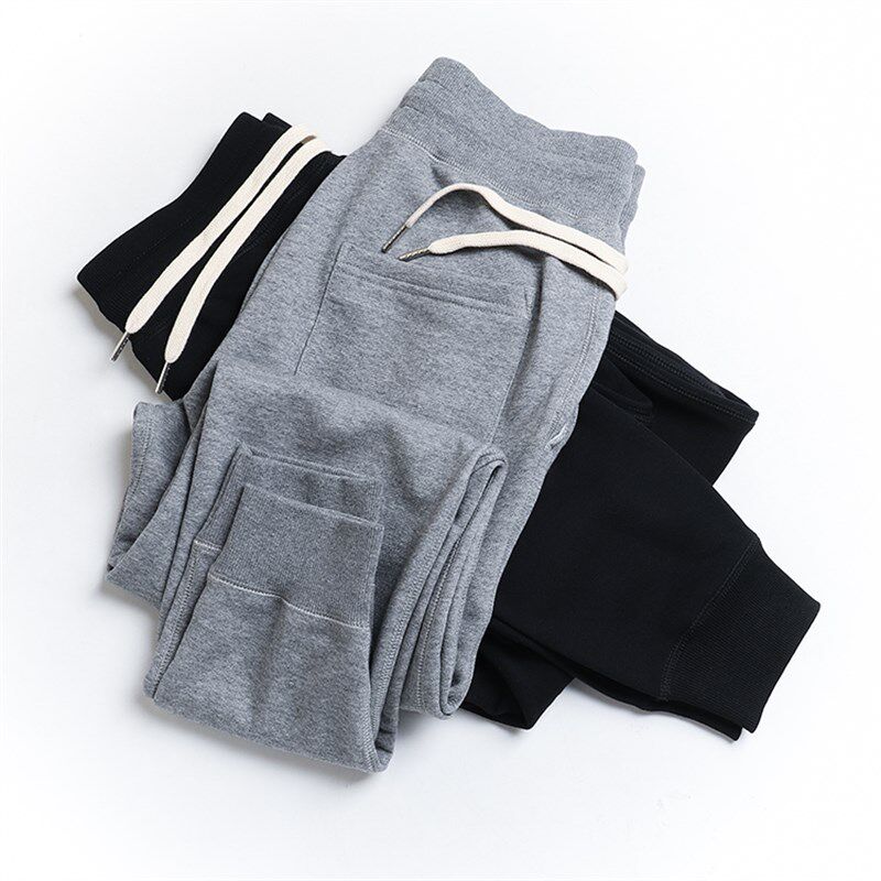 咔叽重磅纯棉毛圈布卫裤秋季运动束脚收口全棉休闲长裤宽松男女款