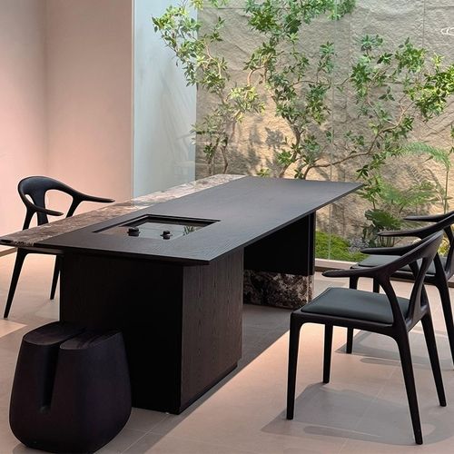 新中式实木茶桌2025新款高端禅意茶室岩板侘寂风烧水一体泡茶台