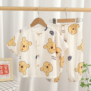 防蚊裤 儿童家居服套装 女童睡衣宝宝空调服小孩短袖 薄款 男童夏季