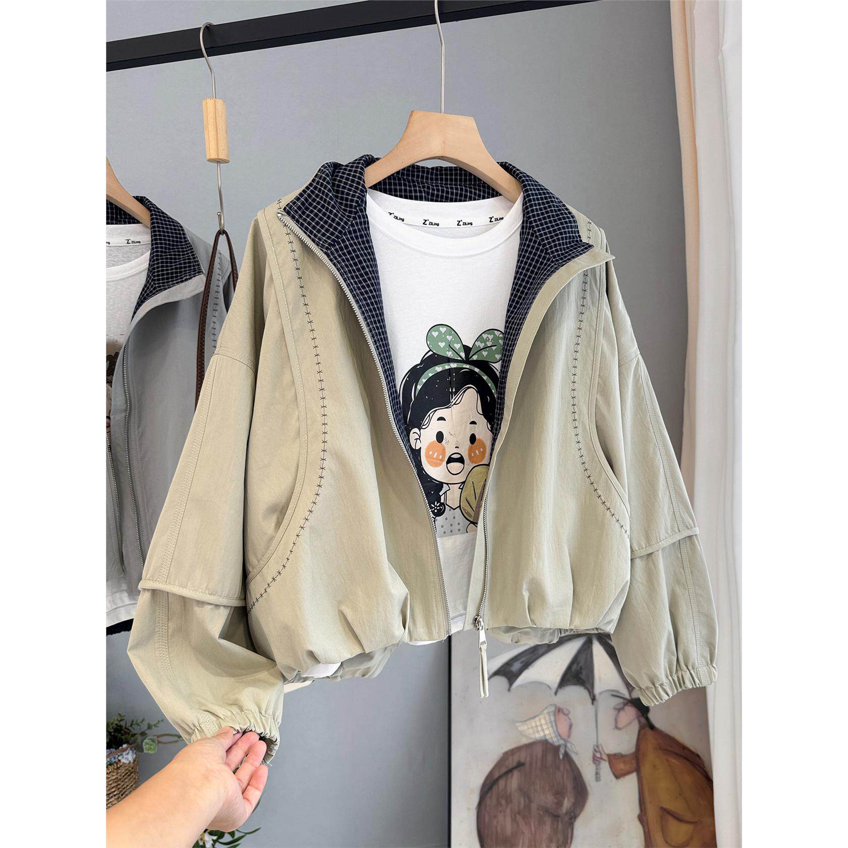 小立领明线设计外套女2025秋装新款韩版宽松显瘦上衣时尚休闲夹克