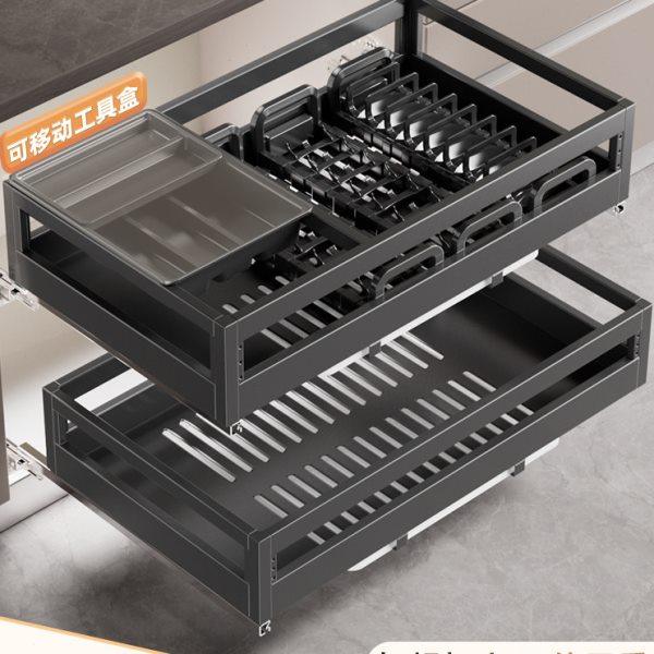 拉篮厨房橱柜不锈钢双层抽屉式碗碟架内置收纳放碗篮厨柜调味料架,家装主材,拉篮,淘宝优惠券,粉丝福利购,淘宝优惠卷