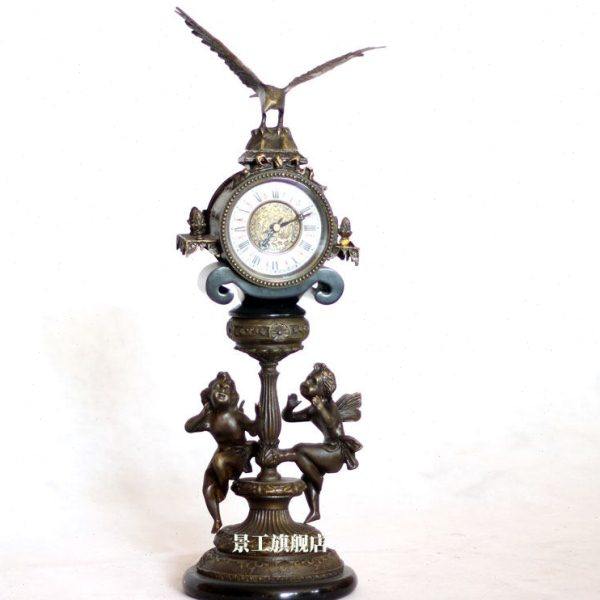 仿古钟 欧式座钟纯铜座钟 摆设软装饰品纯铜 铜方座钟