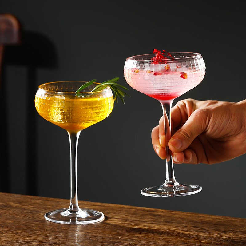 方格纹鸡尾酒杯调酒蝶形杯香槟杯微醺高脚K杯玻璃杯塔杯玛格丽特