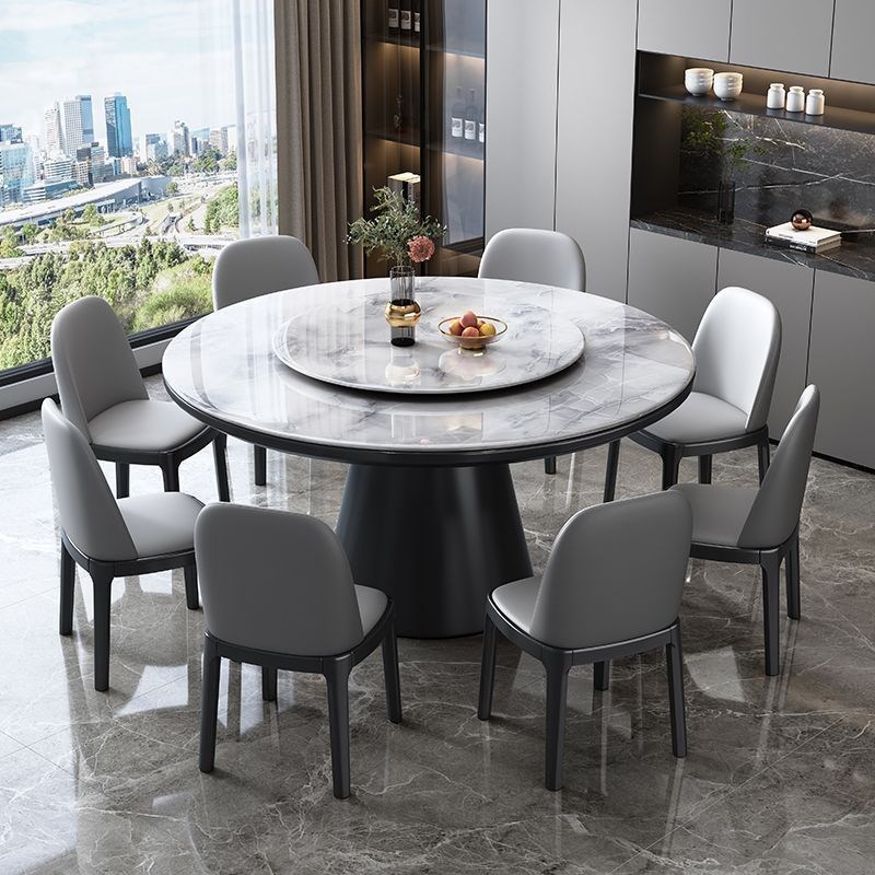 高端微晶石餐桌椅组合q客厅家用轻奢大理石圆桌实木圆形超晶石饭