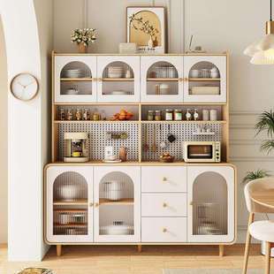 原木奶油风餐边柜靠墙一体厨房客餐厅收纳置物柜多功能储物柜实木