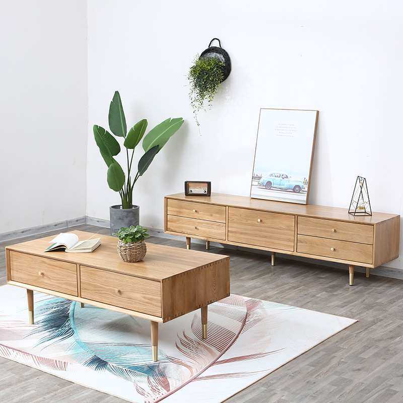 茶几 实木茶几白橡木色铜脚咖啡桌 客厅边机电视柜组合茶几带抽屉,3C数码配件,USB灯,淘宝优惠券,粉丝福利购,淘宝优惠卷