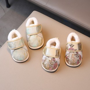 女宝软底汉服鞋男宝宝鞋子冬款加绒婴儿周岁鞋新中式唐装鞋棉鞋子