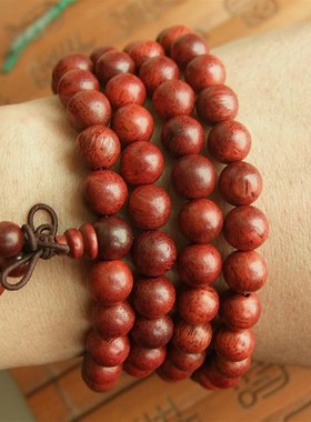 20491红梭枝木手珠 单个珠子8.5MM珠子108个产于四川达州山区河流