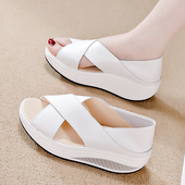 凉鞋 真皮包跟厚底凉鞋 外穿时尚 松糕增高坡跟摇摇鞋 女2024夏季 新款