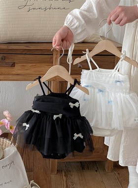 婴儿包屁衣夏季女宝宝洋气吊带婚纱包屁裙满月百天周岁礼服公主裙