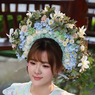 《八月花神》簪花头饰材料包diy 泉州沾花发箍模特 浔埔粘花发饰