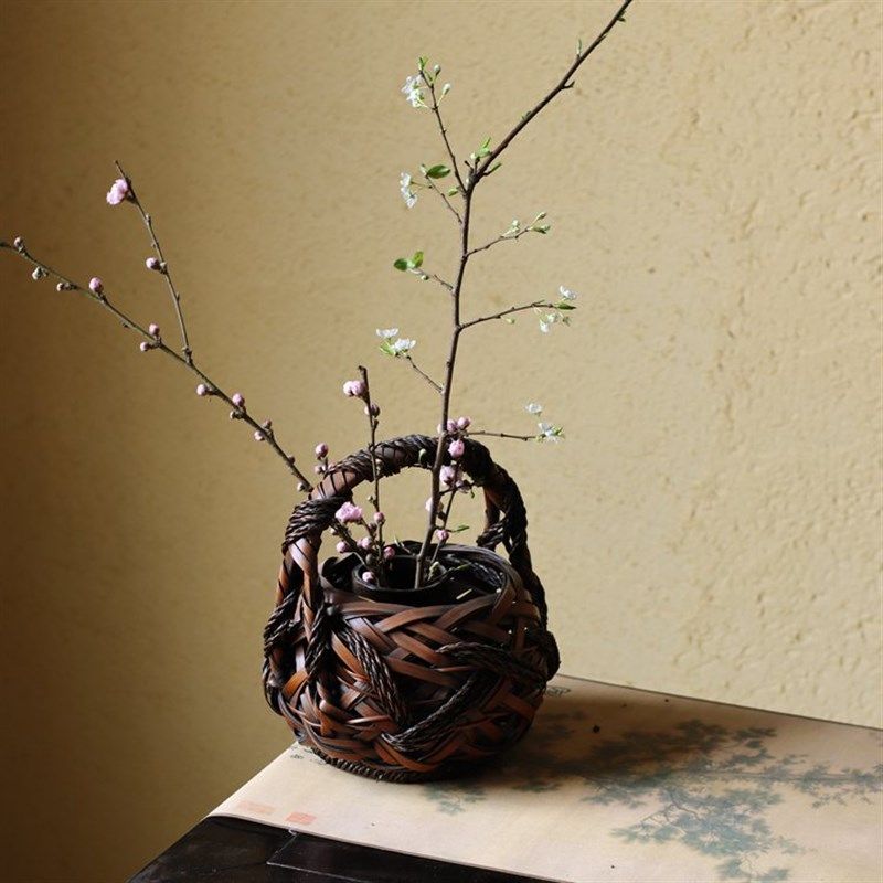 手工竹编花篮插花干花瓶茶道装饰复古禅意摆件花器 茶室会所摆件,童鞋/婴儿鞋/亲子鞋,儿童凉拖鞋,淘宝优惠券,粉丝福利购,淘宝优惠卷