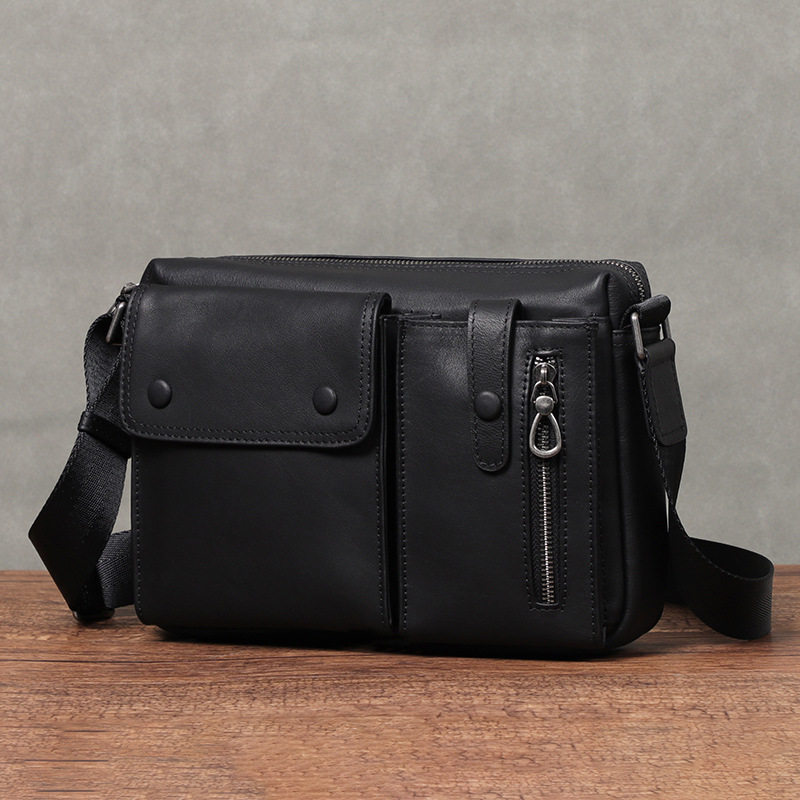 邮差包复古头层牛皮男士单肩斜挎包真皮揹包手工横款小包斜跨男包