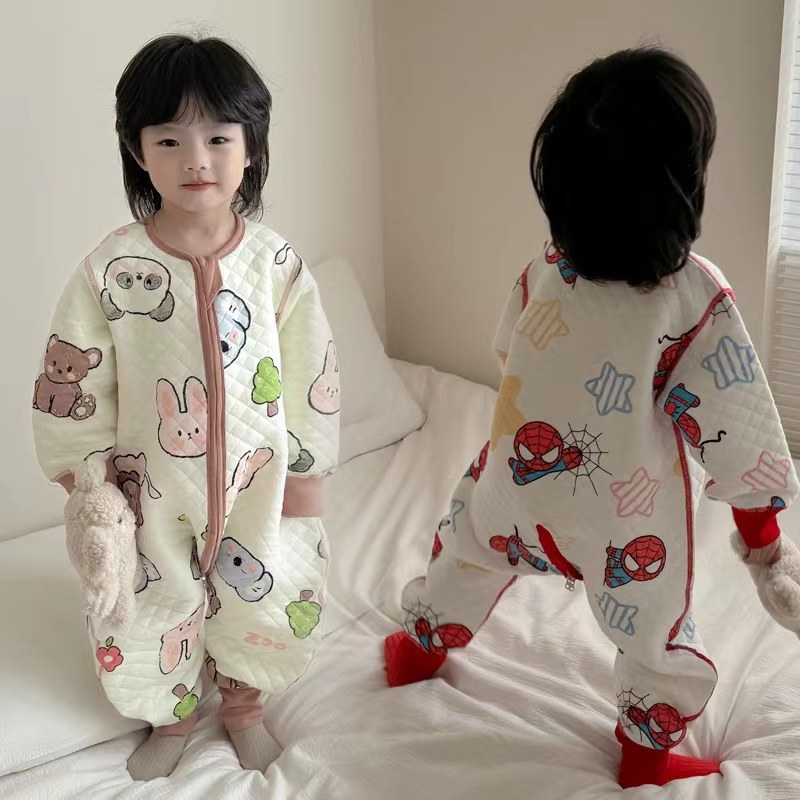 婴儿三层夹棉分腿睡袋春秋薄款儿童宝宝横开拉链连体衣四季防踢被,婴童用品,睡袋/防踢被,淘宝优惠券,粉丝福利购,淘宝优惠卷