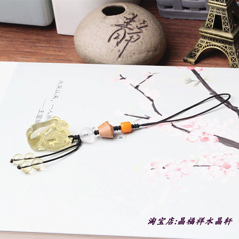 天然黄水晶猪挂件生肖猪手机坠吊坠男女黄水晶发财猪饰品礼物挂件