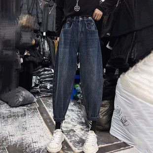 宽松显瘦松紧腰萝卜老爹裤 显瘦百搭哈伦裤 新款 女2025年春季 牛仔裤