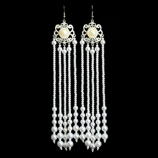 蒙古族耳环手工串珠耳饰长流苏复古耳坠民族风饰品蒙古袍演出配饰