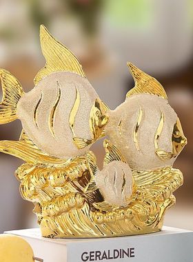 陶瓷金鱼装饰品家居客厅创意摆件办公开业乔迁酒柜隔断柜摆设礼物