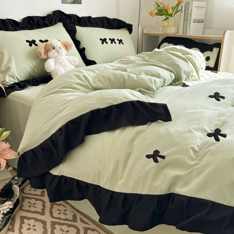 冬季款荷叶边韩版柔软毛巾绣床单床裙床笠款四件套学生宿舍三件套,床上用品,学生床品套件,淘宝优惠券,粉丝福利购,淘宝优惠卷