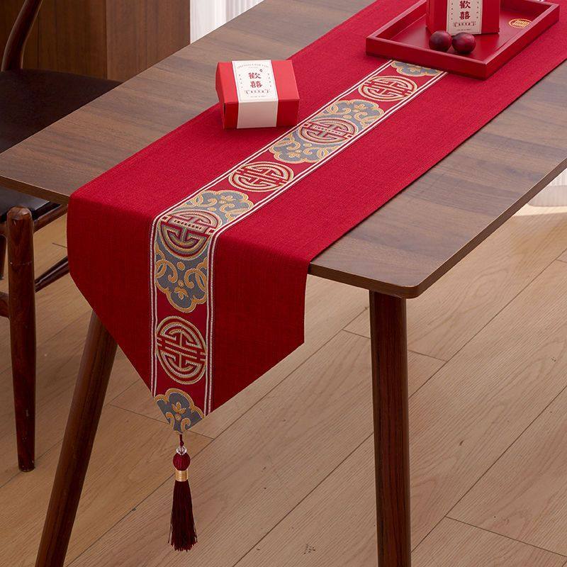 结婚桌旗红色新中式装饰茶几餐桌电视柜盖布国风喜庆婚礼长条桌布,居家布艺,桌布,淘宝优惠券,粉丝福利购,淘宝优惠卷