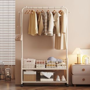晾衣架简易落地家用移动卧室内挂隔夜衣服架子收纳宿舍衣帽杆架子