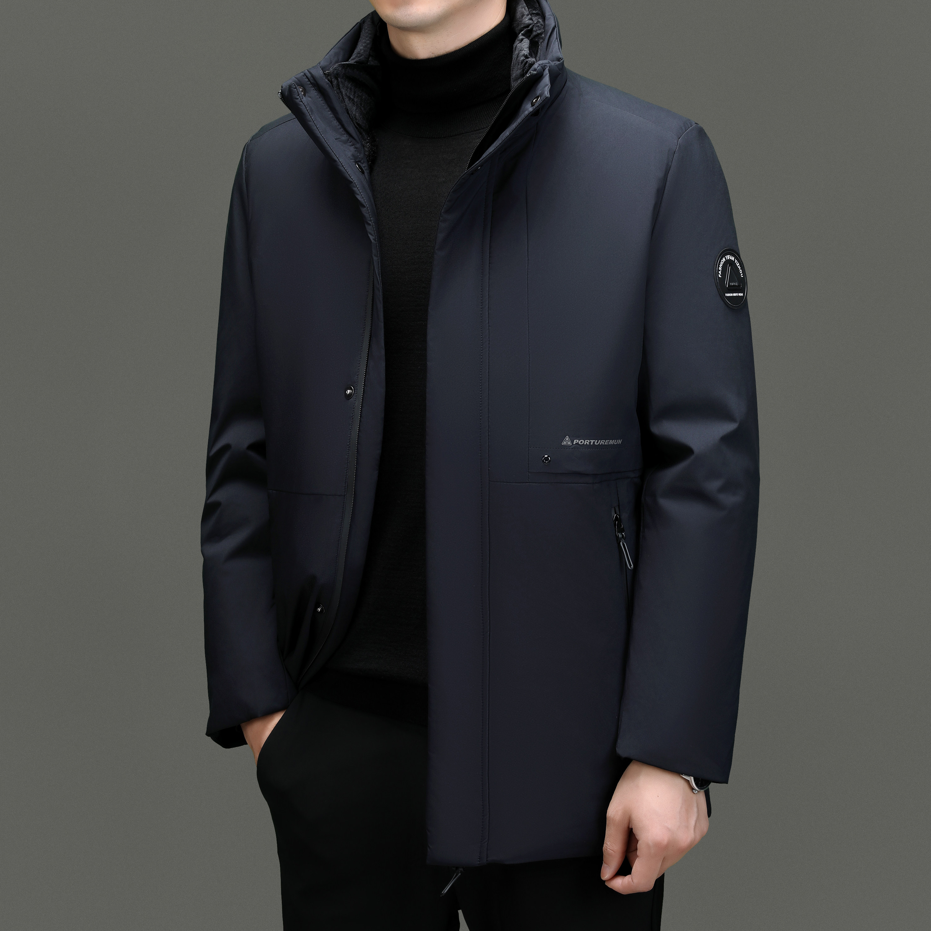 皮尔卡丹男士保暖羽绒服2025冬季新款可脱卸内胆外套厚中长款连帽