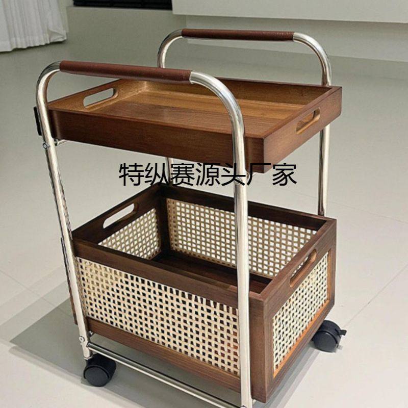 可移动小推车中古实木边几沙发边柜置物柜客厅茶水架高级藤编直销,住宅家具,移动边几/推车,淘宝优惠券,粉丝福利购,淘宝优惠卷