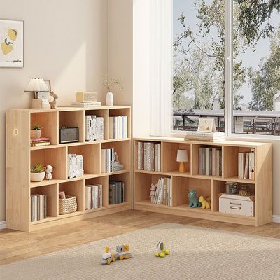 实木儿童书架书柜一体靠墙落地家用客厅置物架幼儿园展示格子柜子