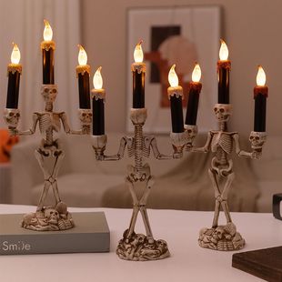 万圣节电子发光骷髅蜡烛灯摆件鬼节鬼屋酒吧场景布置道具烛台装饰
