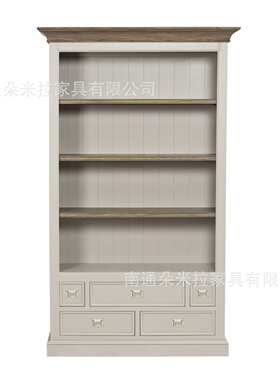 RH美式乡村实木书柜橡木雕花客厅展示柜储物柜