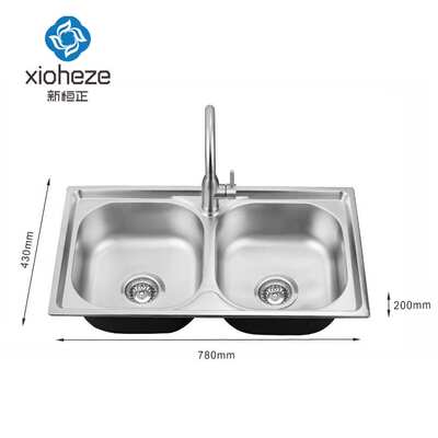 跨境货源7843双大不锈钢水槽 双槽圆管快装支架水槽 电解厨房水槽