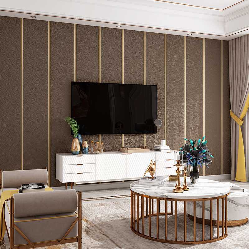简约现代3D立体宽条纹仿鹿皮绒墙纸加厚卧室客厅电视床头背景壁纸