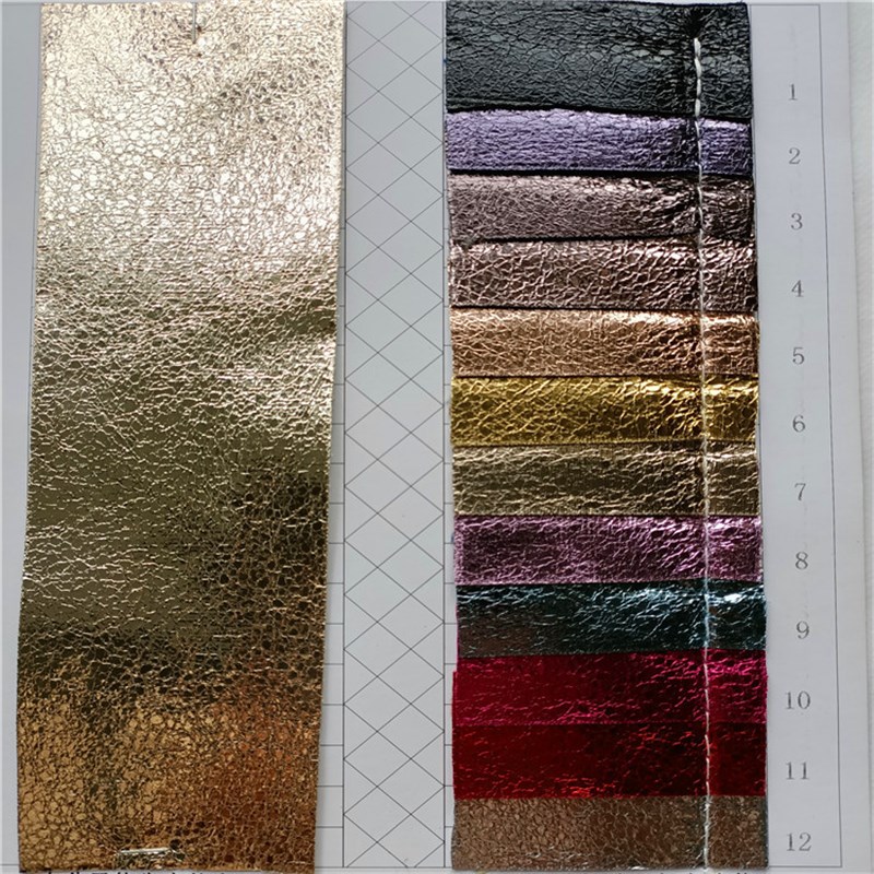 新款纺织爆裂纹皮革面料自粘金属皮F标皮革工厂镭射革鞋材配皮料