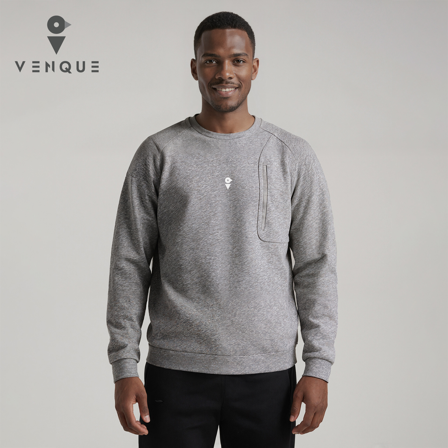 venque/范克男士灰色圆领卫衣